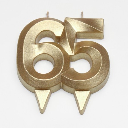Candle in the cake jubilee "Face + Fountain", number 65, gold metallic, 6.5 cm-2
