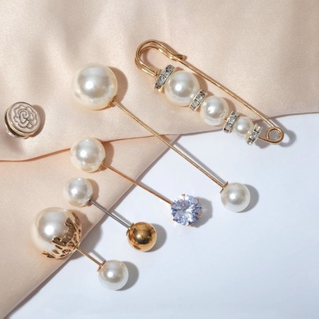 A set of pins (6 pcs.) “Pearl Assorted”, 6.5 cm, white color in gold-2