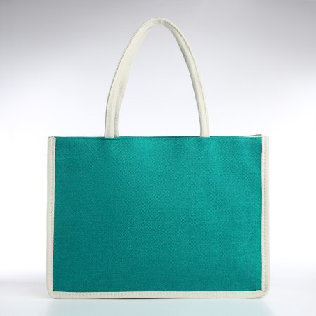 Beach bag without fastening, milk/green color-1
