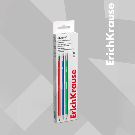 Chernographic pencil with Erichkrause "Classic Triangle 101", HB, neck D = 2.2 mm, plastic, three -sided in the box, mix-3