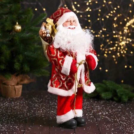 Santa Claus "in a patterned fur coat, with a garter" 47 cm, red-1