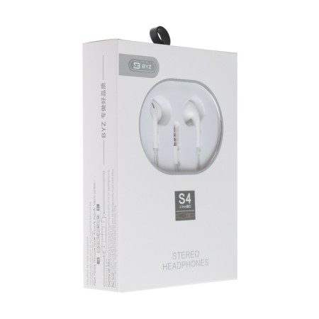 BYZ S4 headphones, wired, inserts, microphone, white-2