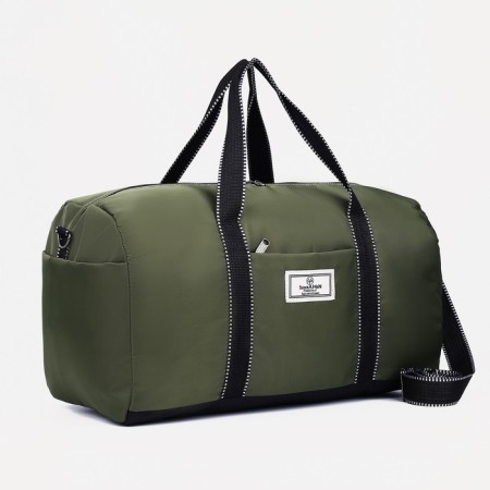 Road bag on lightning, 3 outer pockets, a suitcase holder, khaki color