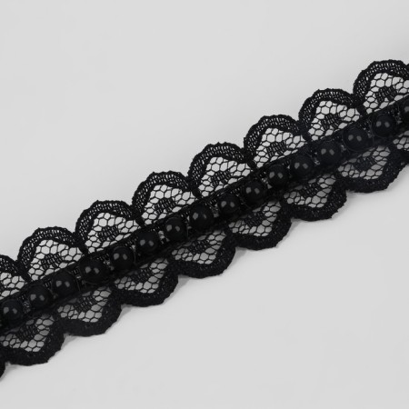 Ryush lace, with beads, 17 mm, 4.5 ± 0.5 m, black color