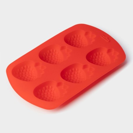 Baking shape of the share "strawberries", silicone, 19 × 11 × 1.5 cm, 6 cells (4 × 3.5 cm), red color-2