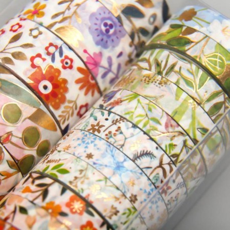 Adhesive tape paper "Flowers" set 18 pcs width 0.8; 1.5 cm length 3 meters 9.5x7x3.5 cm-1