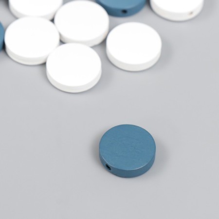 Beads for creativity wood "flat circle" set of 20 pcs white, gray-blue 0.4x1.5x1.5 cm-1
