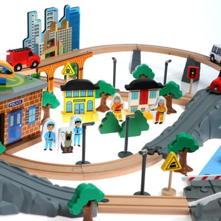 Wooden toy "Railway" 95 parts, 52.5 × 33 × 12.5 cm-2