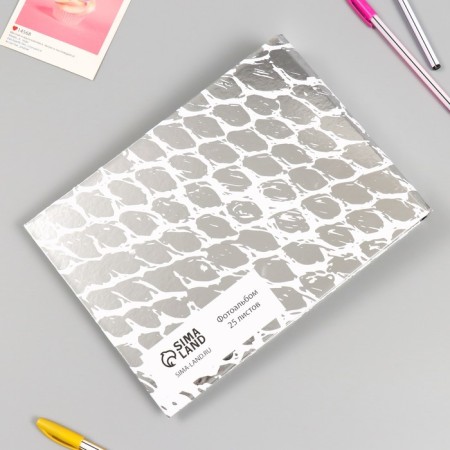 Photo album 25 sheets (corners+rings) "Snake leather" silver 19x27x3 cm-6