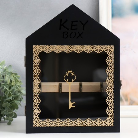Klyuchnitsa tree 7 hooks "House. Patterns. Key" Black with gold 22x8x30 cm