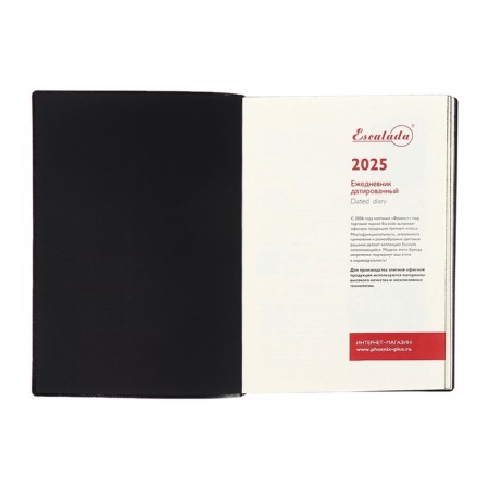 Dated 2025 diary, Escalada, A6+ 176 sheets, soft cover, artificial leather, pancake embossing, tinted block 70 g/m2, black-4