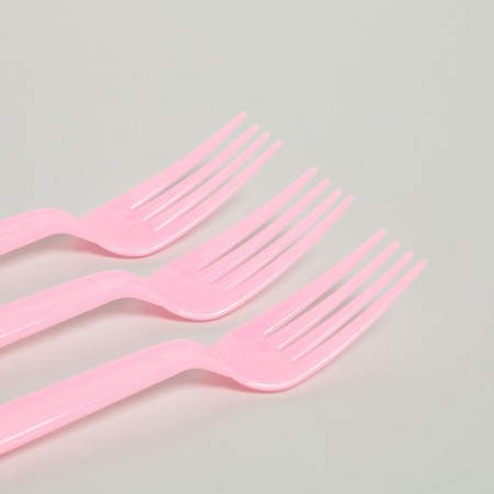 Plastic forks, 6 pcs., Pink color-1