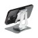 A phone stand, adjustable, folding, 360 ° rotation, metal, silver