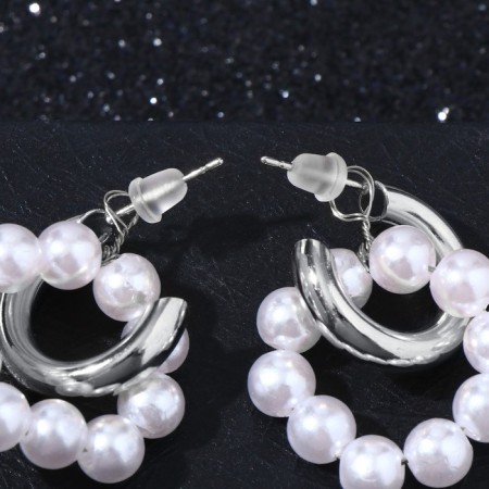 Earrings with the removable element "Transformer" two pearl rings, white color in silver-1