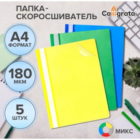 A set of folders-checkers 5pcs. Calligrata, A4, 180MKM, with a transparent top, mix