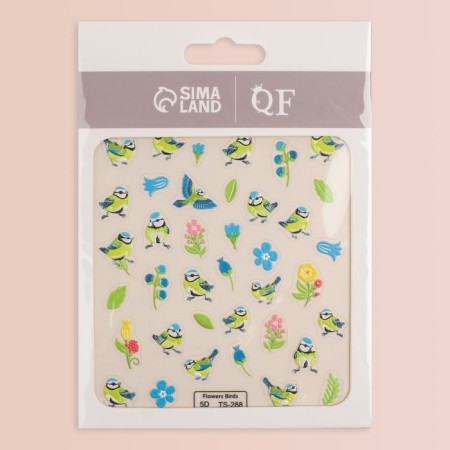 Nail stickers "Ticks and flowers", voluminous, blue/yellow/green color-4