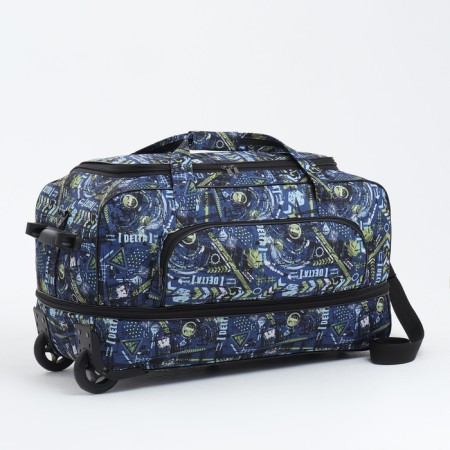 Road bag on wheels, lightning department with an increase, external pocket, long belt, yellow color