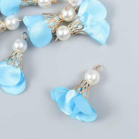 Decor for creativity Textile "Flower with a pearl. Heavenly" set 10 pcs 2.5 cm