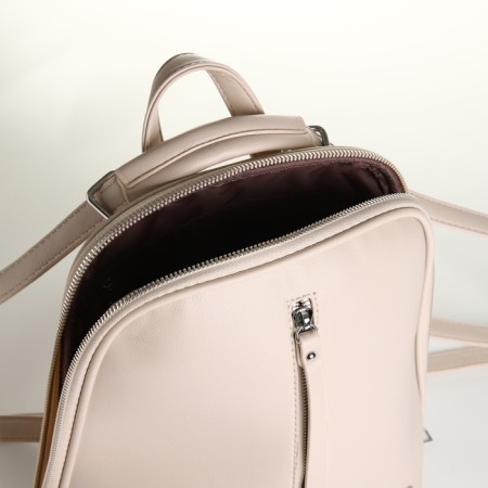 City backpack of artificial leather with lightning, beige color-5