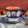 Tea couple of Rishtan ceramics "Flowers", 100 ml, (plate 10cm, cup 7.5cm), blue