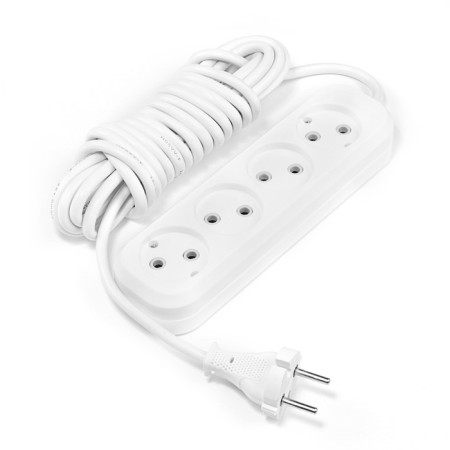 Extension cordBuy, 4 outlets, 5 m, 10 A, 2200 W, PVS 2x1 mm2, without salary, white