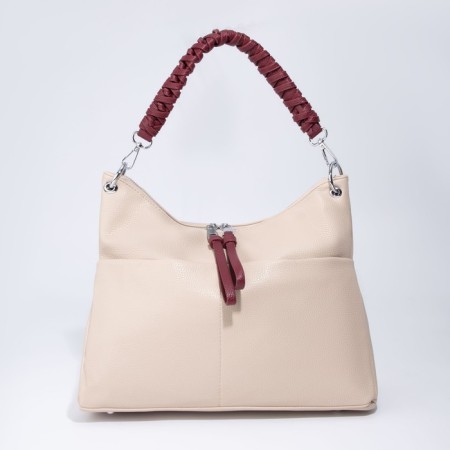 Bag-bag, lightning department, 3 outer pockets, long belt, beige/burgundy color
