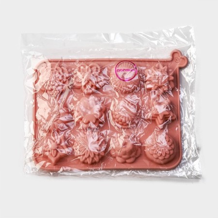 Baking uniform “Flowers”, silicone, 12 cells, 20.5 × 15.6 × 2 cm, pink color-5