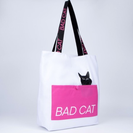 Bad Copper Bad Cat without a zipper with lining, external pocket, white color-1