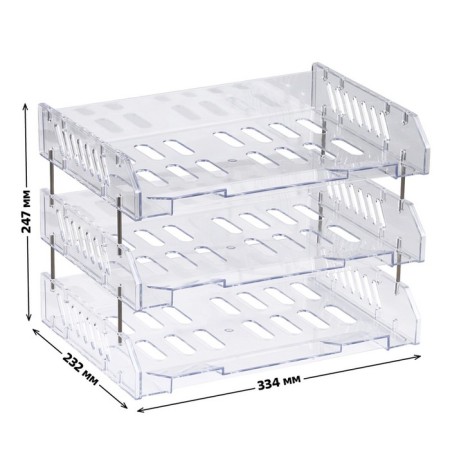 A set of horizontal paper trays with wide loading, City, 3 pcs., On metal rods, transparent-1
