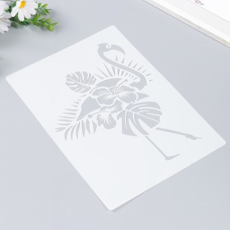 Plastic stencil "Flamingo and palm leaves" 29.7x21 cm-1