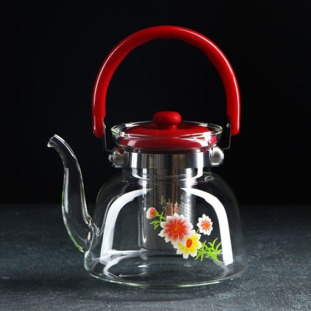 Glass teapot with metal sieve "Flower Fantasy", 1.4 liters