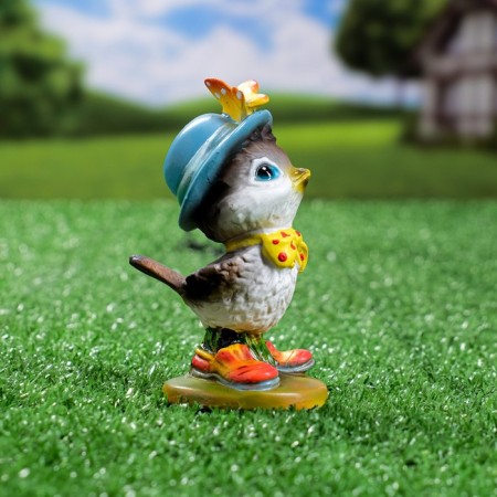Garden figure "Sparrow with a butterfly" 3.5x6x9.5cm-1
