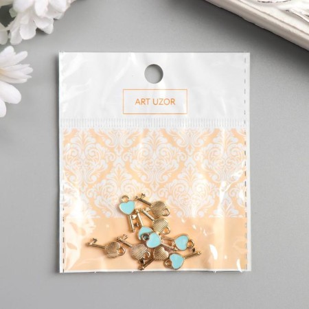 Decor for creativity metal, enamel "Key with heart" gold 1.6x0.7 cm-3