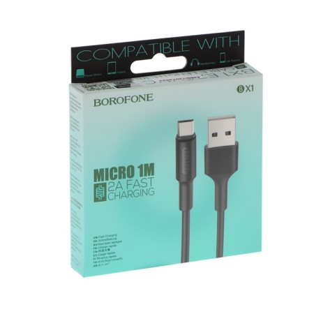 Borofone bx1, microUSB - USB, 2.4 A, 1 m, PVC braid, black-5