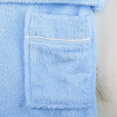 A dressing gown for a boy with a hood, height 134 cm, blue, Makra-3
