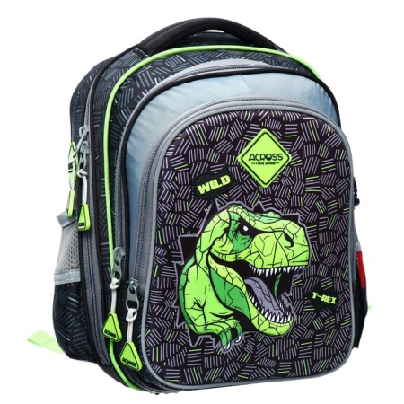 School backpack 40x33x15cm, ergonomic back, Across 410, gray/green-1