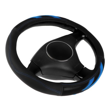Braid on the steering wheel Nova Bright perforation, with blue massage inserts, black, size m