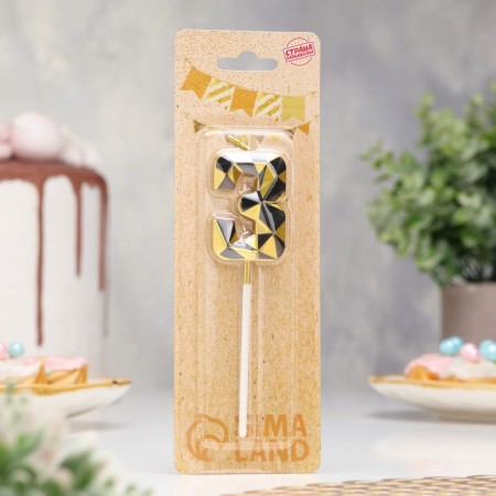 Candle for Cake "Almaz", number "3", gold with black-1