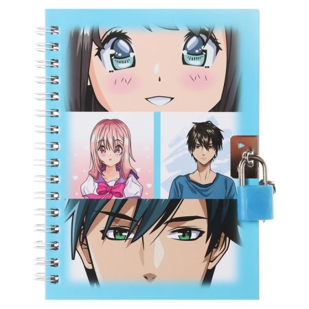 A set of MAZARI "Anime", included: notebook (17.5 x 19.5 cm, 48 sheets in a cage, with a lock, 70g/m2), Blue Automatic Blue Automatic 0.7 mm Ballic-14