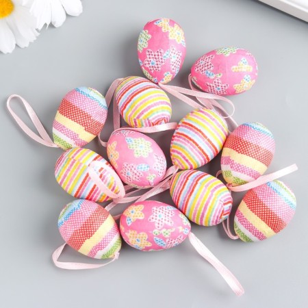 Decor Easter suspension "Egg - stripes" set 12 pcs egg 3x4 cm