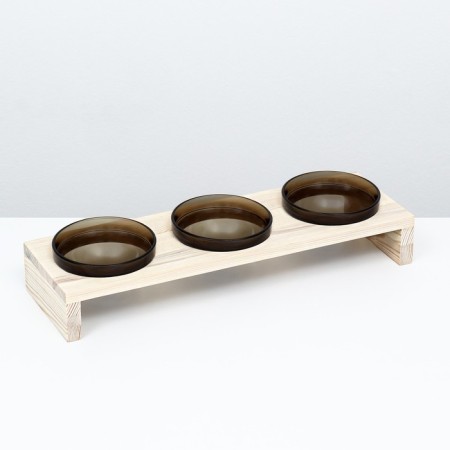 Triple stand with dark glass bowls 45 x 14.5 cm x 6.5 cm 3x250 ml