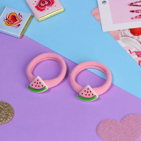 Hair gum "Summer mood", set 2 pcs., Watermelon, 3.5 cm, pink-1