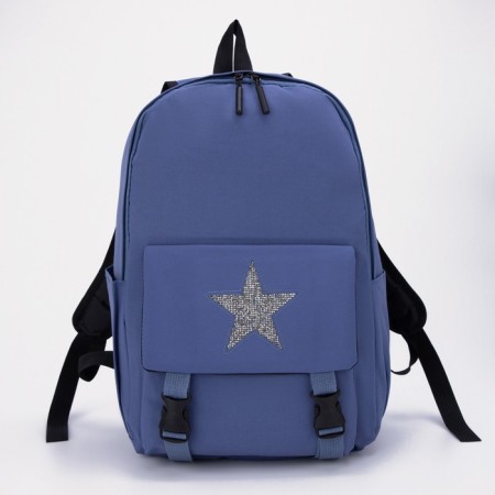School backpack on lightning from textiles, 3 pockets, blue color