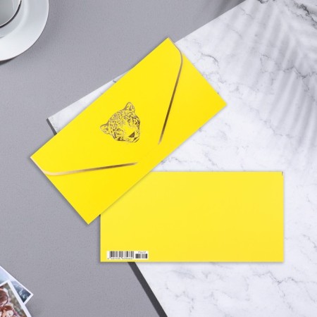 Money envelope "Happy Birthday!" cutting down, software touch, embossing, yellow background, leopard-1