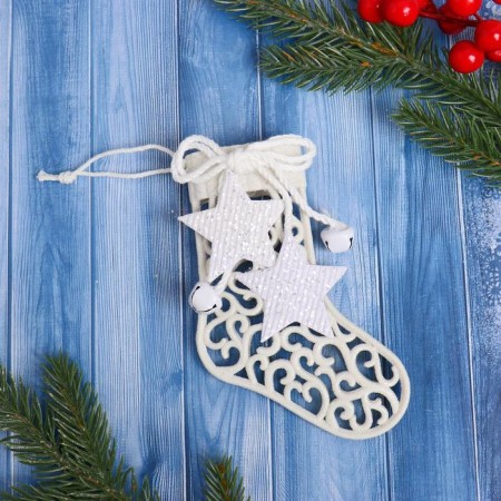 Christmas tree decoration "Lace sock with stars" 9x11 cm, white
