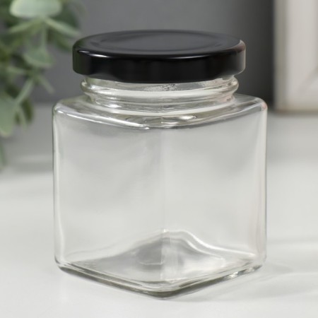 Bank for candles glass with a cover "Four faces" Transparent 150 ml 5.5x5x7.5 cm