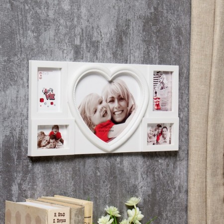 Photo frame plastic in 5 photos 5x7, 6x9, 13x18 cm "Big heart" white 18x35 cm-1