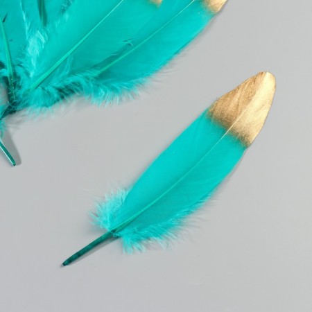 A set of goose feathers 15-20 cm, 10 pcs, dark green with gold-2