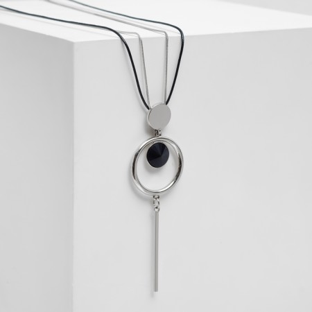 Pendant "chain" totem, ring with a needle, black color in silver, 70cm