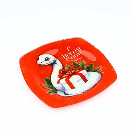 Plate flat New Year's expensive attention "Happy New Year!", 20 cm, glass-1
